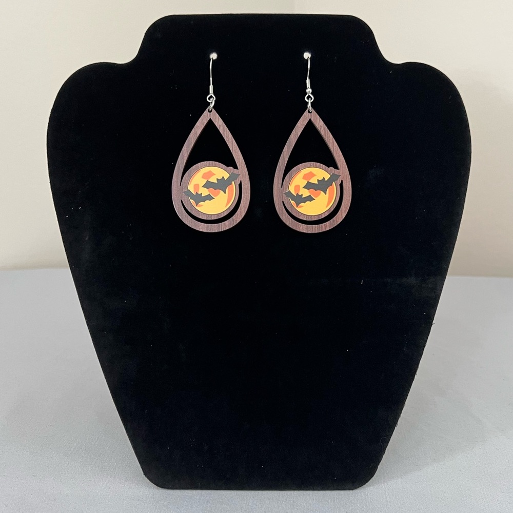 NEW Wood Bat Teardrop Earrings